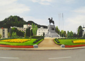 Resquicios. Plaza Italia. Óleo sobre cartón. 29X21 cms.